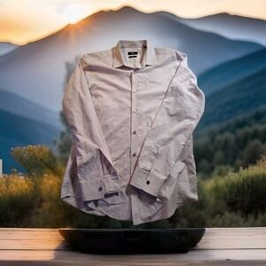 Hugo Boss Slim Fit Large Men's‎ Cotton Pink White Stripe Shirt 1063